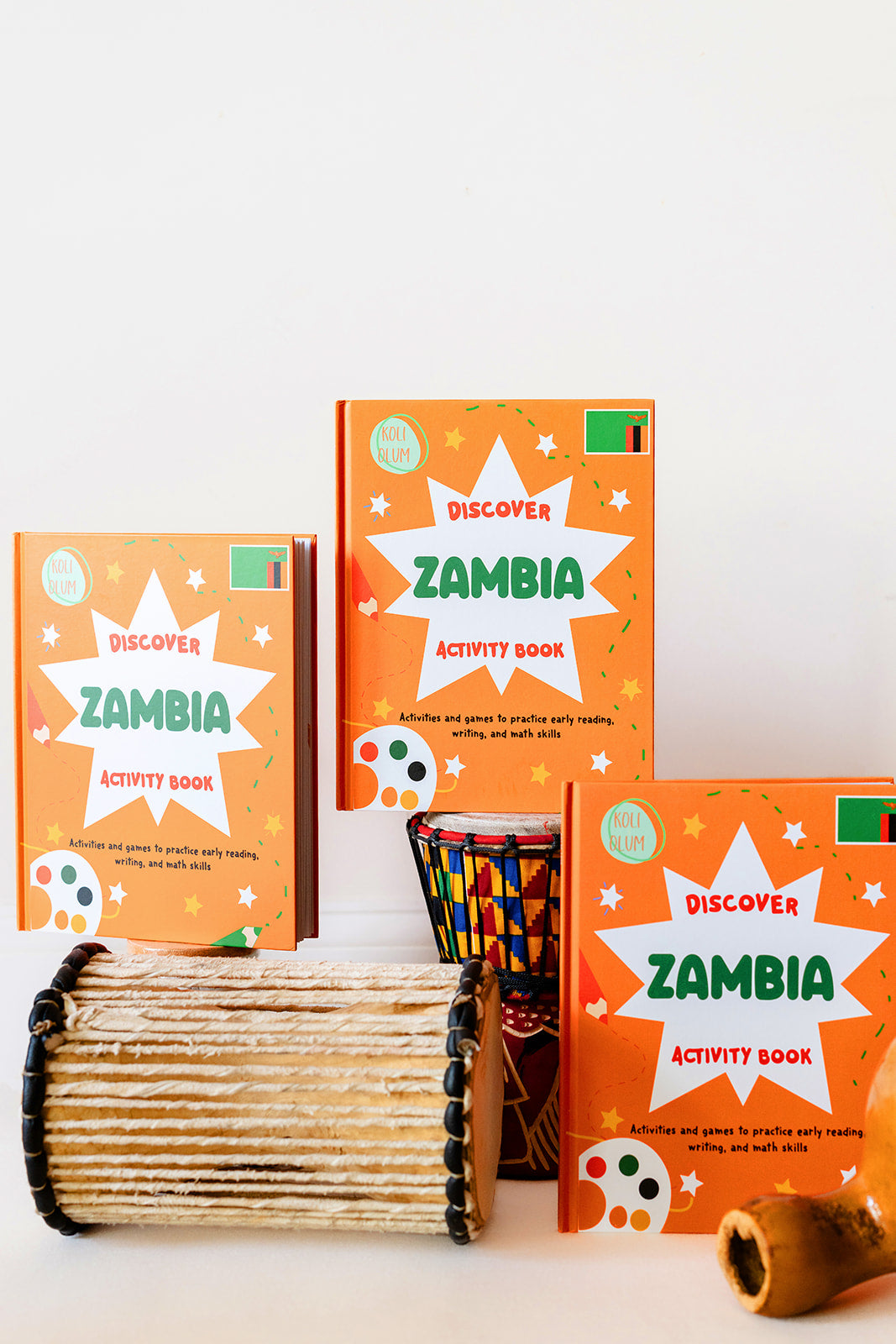 Discover Zambia activity books with an African drum